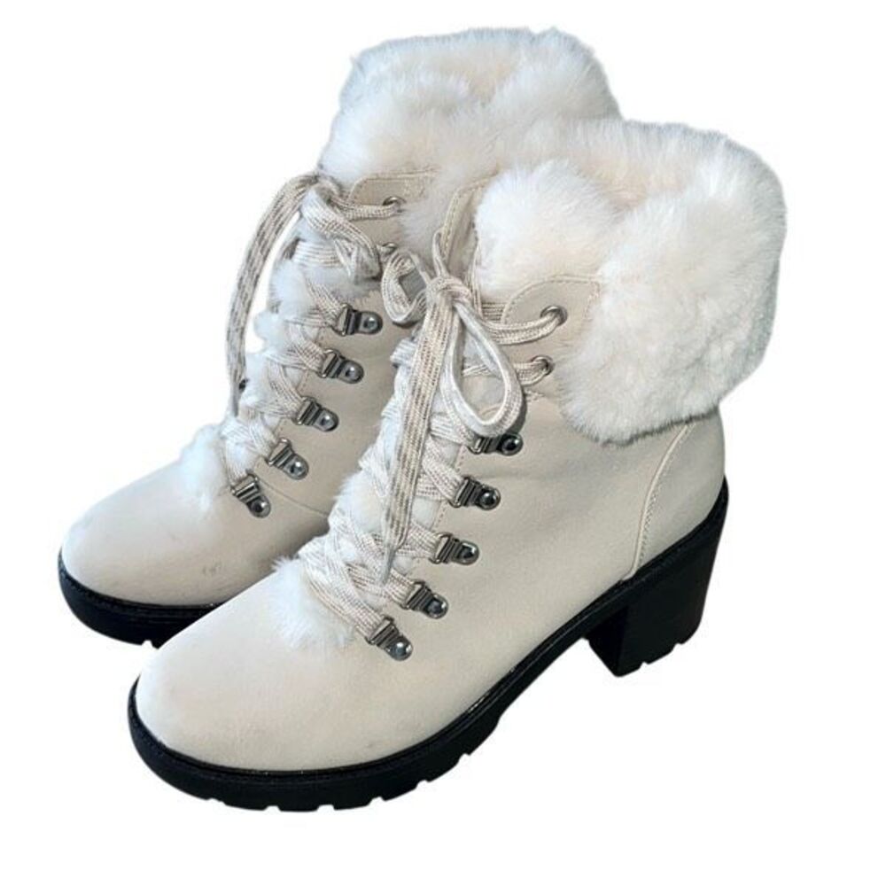 Esprit Womens Ember Faux Fur Leather Fashion Ankle Winter Boots White Size 7.5